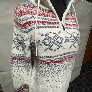 Christopher & Banks White and Red Fairisle Quarter Zip Sweater